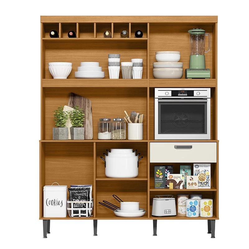 Cozinha Completa 160cm Adega 6 Portas 1 Gaveta Dakota Lukaliam Tauari/Off White