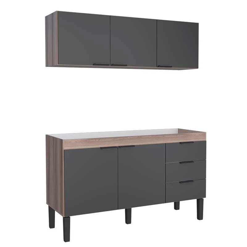 Cozinha Completa Gabinete e Armário Aéreo Flamingo 150 Cozimax Preto/Tamarindo