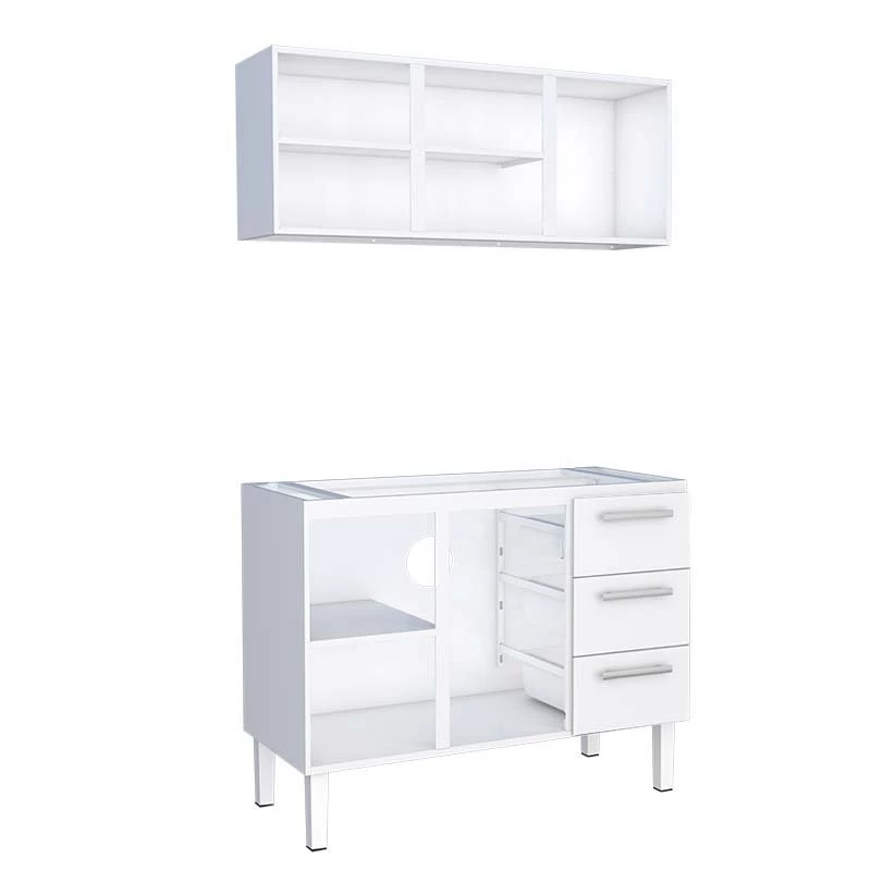 Cozinha de Aço Gabinete Para Pia 120cm com Armário Aéreo Vênus Cozimax Branco
