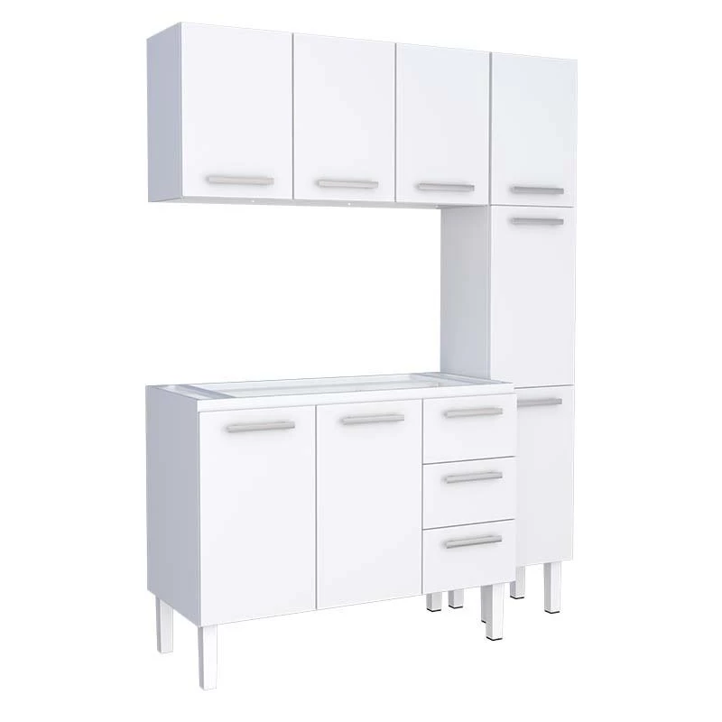 Cozinha Completa de Aço Gabinete Para Pia 140cm com Aéreo e Paneleiro Vênus Cozimax Branco