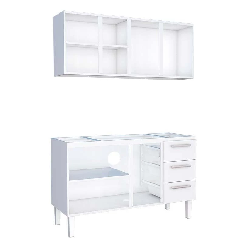 Cozinha de Aço Gabinete Para Pia 140cm com Armário Aéreo Vênus Cozimax Branco