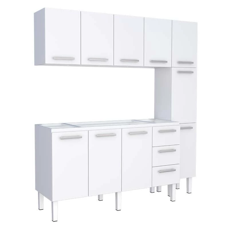 Cozinha Completa de Aço Gabinete Para Pia 160cm com Aéreo e Paneleiro Vênus Cozimax Branco