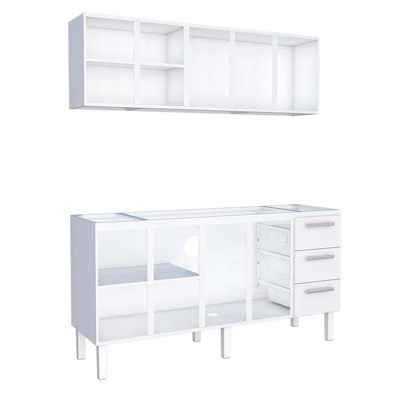 Cozinha de Aço Gabinete Para Pia 180cm com Armário Aéreo Vênus Cozimax Branco