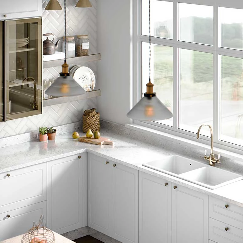 Módulo Balcao 40cm 3 Gavetas 100% MDF Cozinha Modulada Provence Robel Fendi/Branco Matte