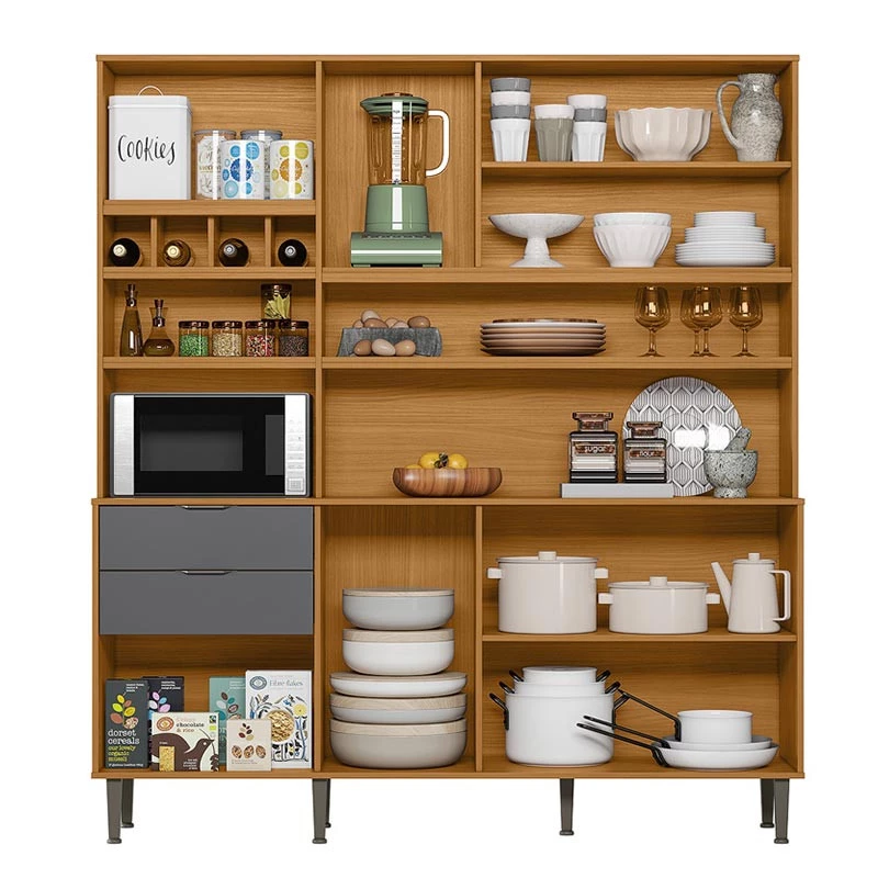 Cozinha Completa 180cm 8 Portas 2 Gaveta Viena Lukaliam Tauari/Cinza
