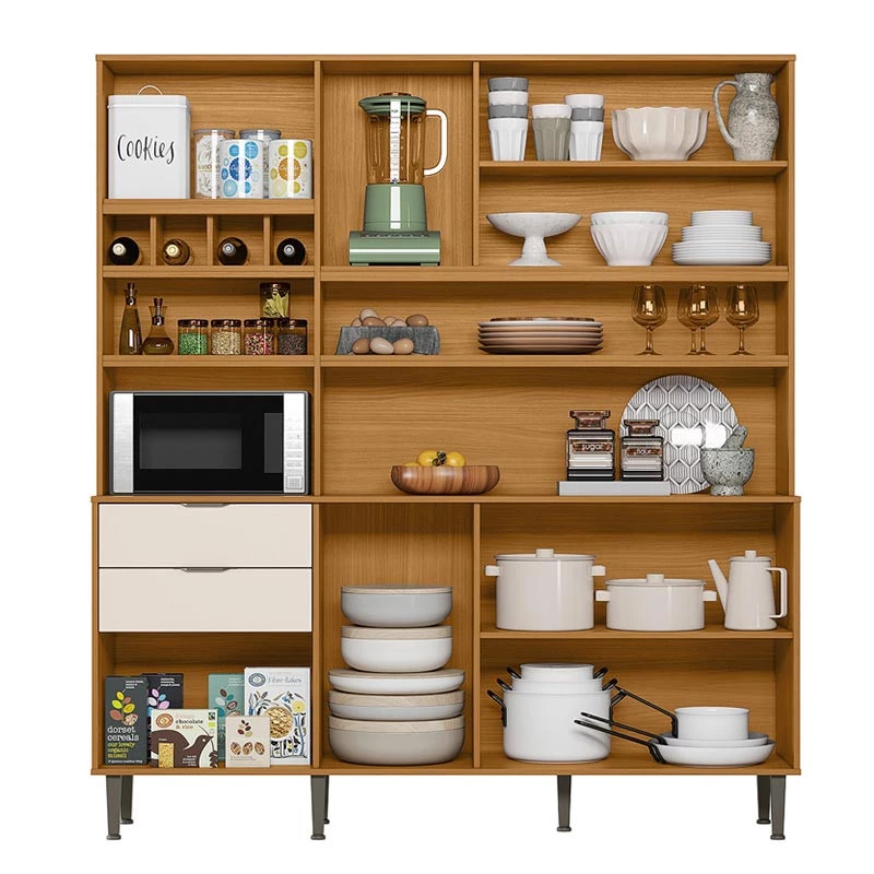 Cozinha Completa 180cm 8 Portas 2 Gaveta Viena Lukaliam Tauari/Off White