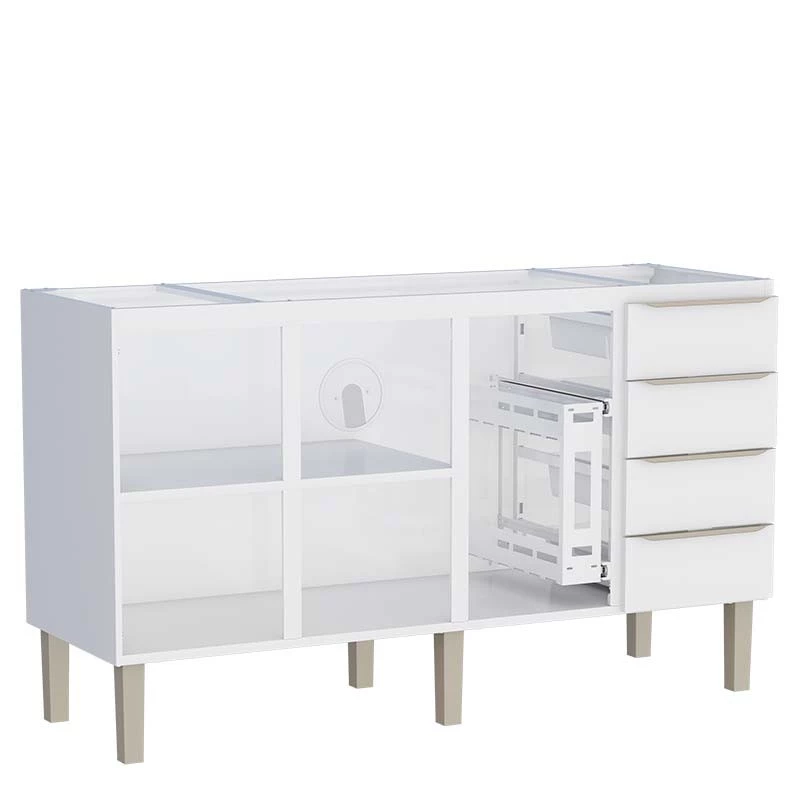 Gabinete de Aço Para Pia 160cm 3 Portas 4 Gavetas Flora Cozimax Branco