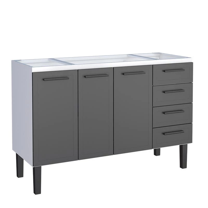 Gabinete de Aço Para Pia 140cm 3 Portas Juno/Apolo 4 Gavetas Cozimax Preto