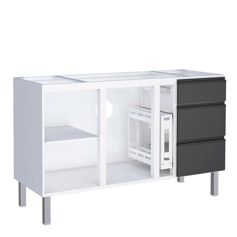 Gabinete de Aço Para Pia 150cm 3 Gavetas Cozinha Gaia Cozimax Preto