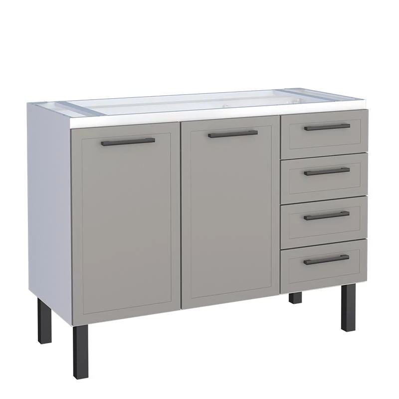 Gabinete de Aço Para Pia 120cm 2 Portas Juno/Apolo 4 Gavetas Cozimax Cinza Argila