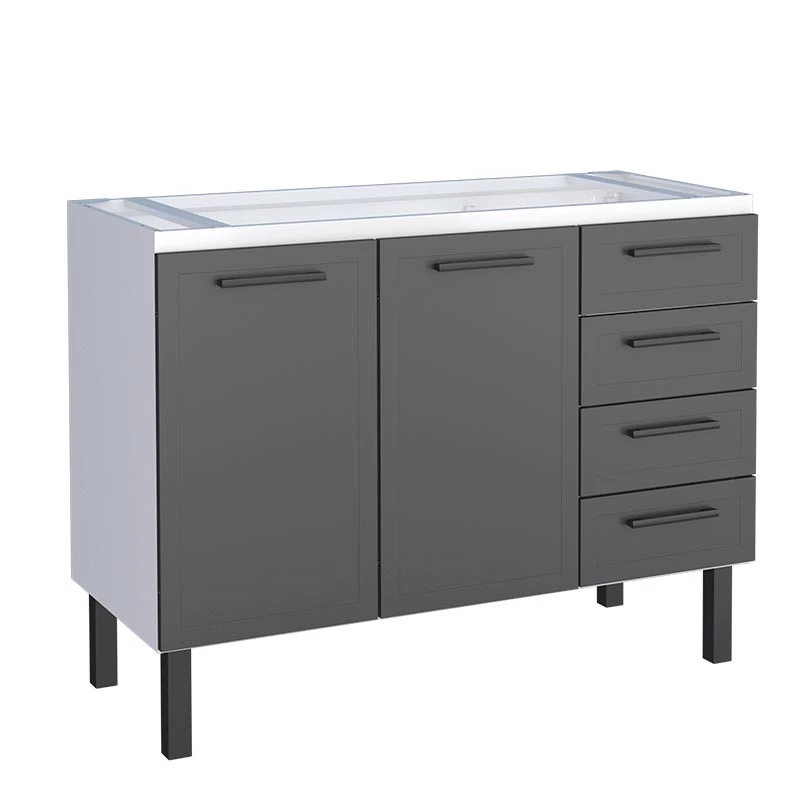 Gabinete de Aço Para Pia 120cm 2 Portas Juno/Apolo 4 Gavetas Cozimax Preto