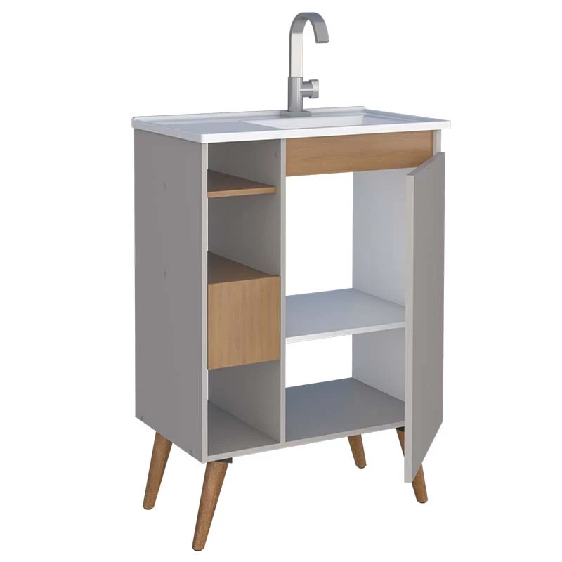 Gabinete Para Banheiro Madeira Lotus 60 Com Pés Cozimax Jequitiba/Nude