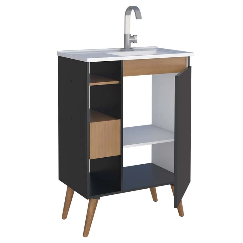 Gabinete Para Banheiro Madeira Lotus 60 Com Pés Cozimax Jequitiba/Preto