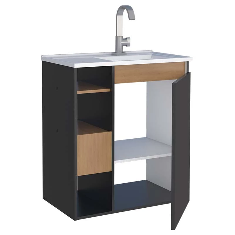 Gabinete Para Banheiro Madeira Lotus 60 Sem Pés Cozimax Jequitiba/Preto