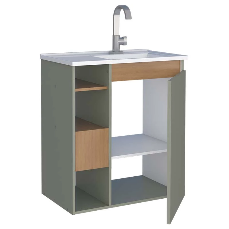 Gabinete Para Banheiro Madeira Lotus 60 Sem Pés Cozimax Jequitiba/Verde