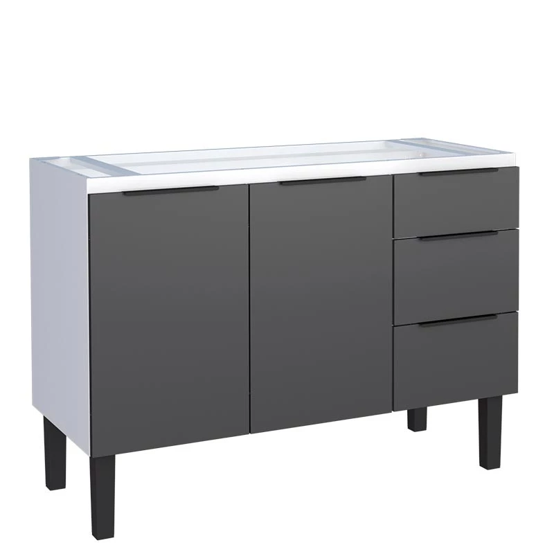 Gabinete de Aço Para Pia 120cm 2 Portas 3 Gavetas Júpiter Cozimax Preto