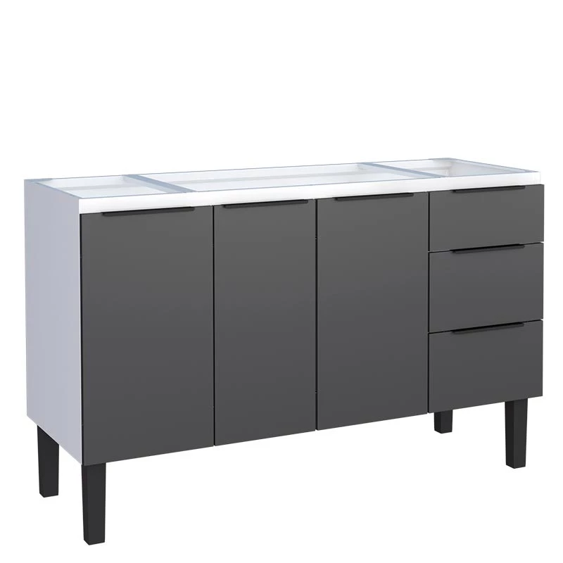 Gabinete de Aço Para Pia 140cm 3 Portas 3 Gavetas Júpiter Cozimax Preto