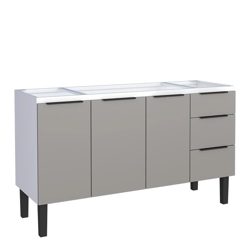Gabinete de Aço Para Pia 150cm 3 Portas 3 Gavetas Júpiter  Cozimax Cinza Argila
