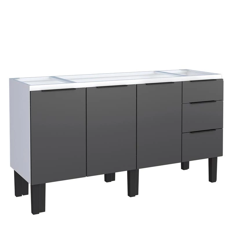 Gabinete de Aço Para Pia 160cm 3 Portas 3 Gavetas Júpiter Cozimax Preto