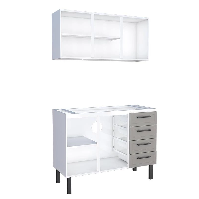 Cozinha Completa Gabinete Para Pia 120 e Armário Aéreo Juno/Apolo 4 Gavetas Cozimax Cinza Argila