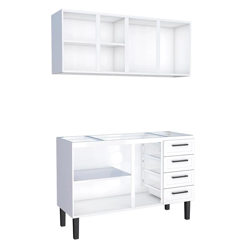 Cozinha Completa Gabinete Para Pia 140 e Armário Aéreo Juno/Apolo 4 Gavetas Cozimax Branco