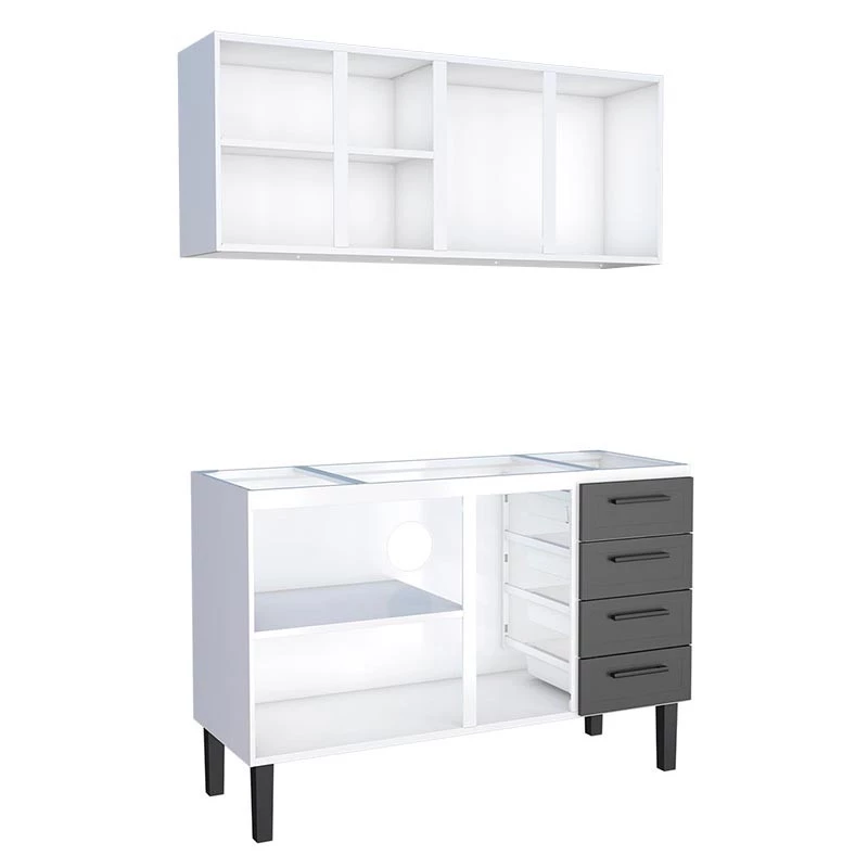 Cozinha Completa Gabinete Para Pia 140 e Armário Aéreo Juno/Apolo 4 Gavetas Cozimax Preto
