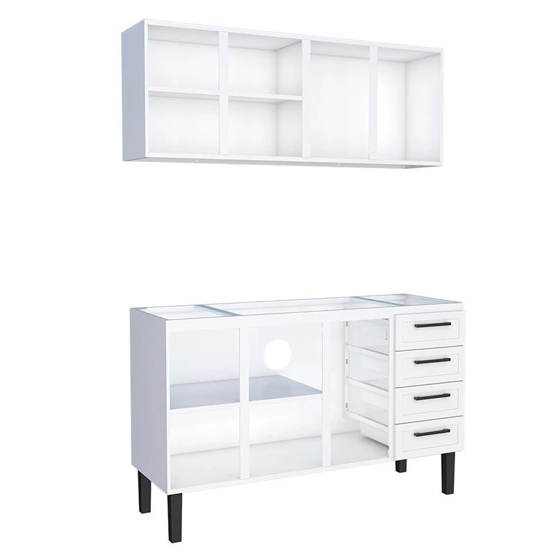 Cozinha Completa Gabinete Para Pia 150 e Armário Aéreo Juno/Apolo 4 Gavetas Cozimax Branco