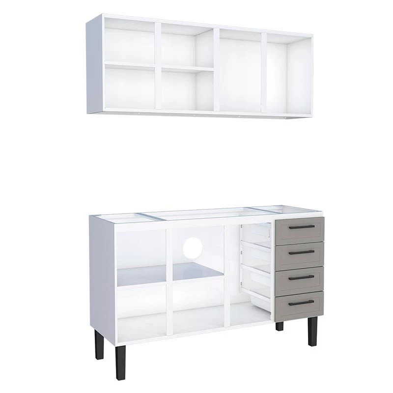 Cozinha Completa Gabinete Para Pia 150 e Armário Aéreo Juno/Apolo 4 Gavetas Cozimax Cinza Argila