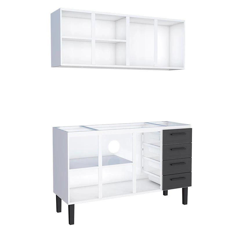 Cozinha Completa Gabinete Para Pia 150 e Armário Aéreo Juno/Apolo 4 Gavetas Cozimax Preto