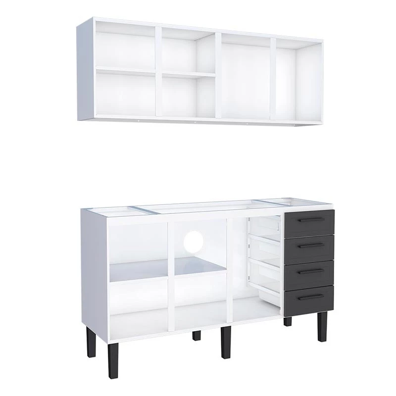 Cozinha Completa Gabinete Para Pia 160 e Armário Aéreo Juno/Apolo 4 Gavetas Cozimax Preto