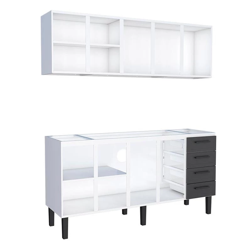 Cozinha Completa Gabinete Para Pia 180 e Armário Aéreo Juno/Apolo 4 Gavetas Cozimax Preto