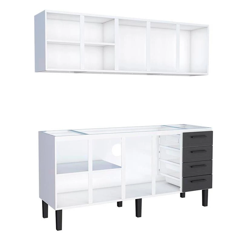 Cozinha Completa Gabinete Para Pia 200 e Armário Aéreo Juno/Apolo 4 Gavetas Cozimax Preto