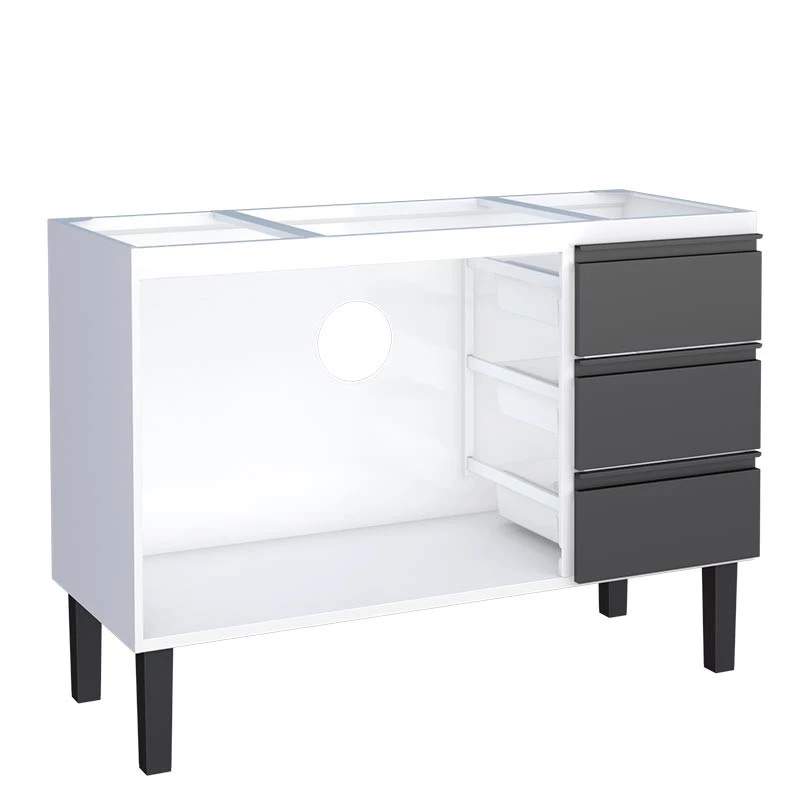 Gabinete de Aço Para Pia 120cm 2 Portas 3 Gavetas Netuno Cozimax Branco/Preto