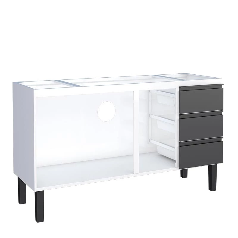 Gabinete de Aço Para Pia 150cm 3 Portas 3 Gavetas Netuno Cozimax Branco Preto