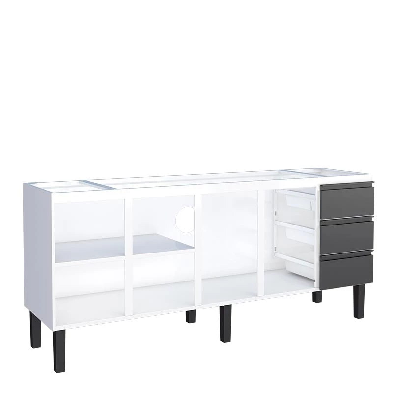 Gabinete de Aço Para Pia 200cm 4 Portas 3 Gavetas Netuno Cozimax Branco/Preto