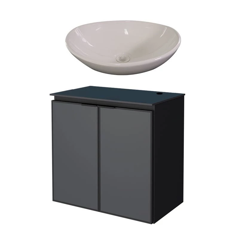 Gabinete Para Banheiro Preto Aço Umbu Tampo Vidro Com Cuba Bali Branca Cozimax 