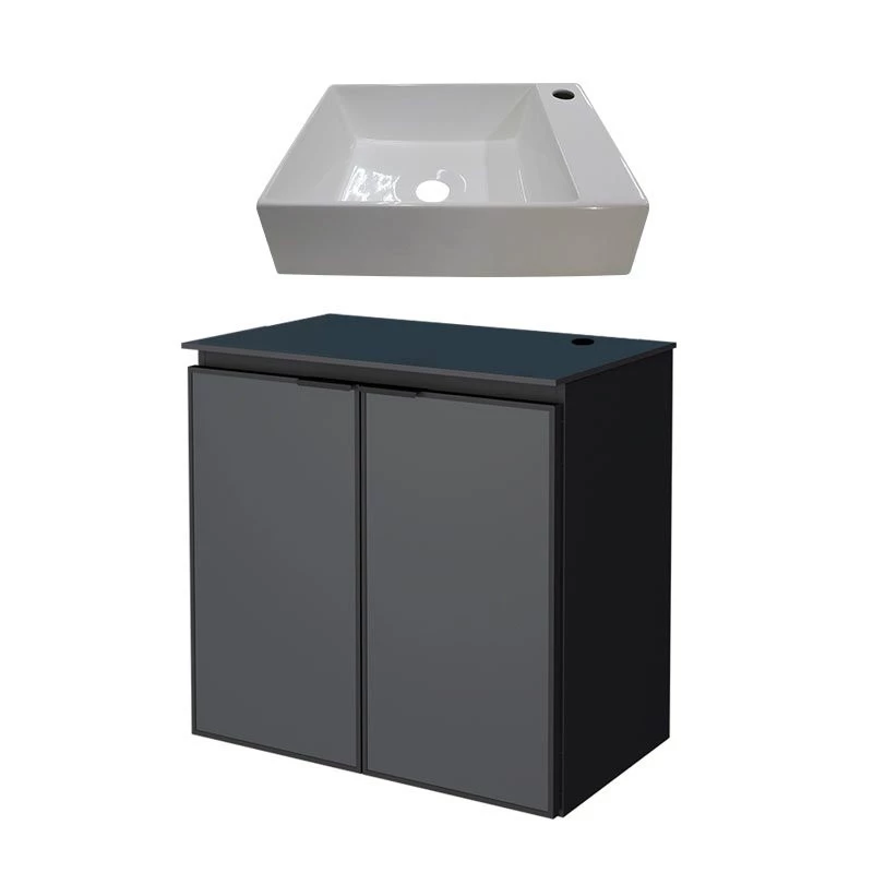 Gabinete Para Banheiro Preto Aço Umbu Tampo Vidro Com Cuba Prisma Base Cozimax 