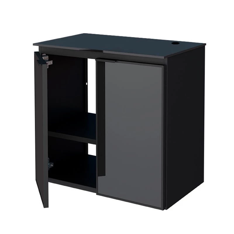 Gabinete Para Banheiro Aço Umbu 60 Tampo Vidro Sem Cuba Porta Vidro Cozimax Preto