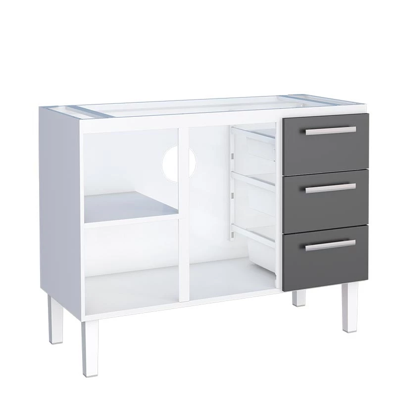 Gabinete de Aço Para Pia de 120cm Vênus 3 Gavetas Cozimax Branco/Preto