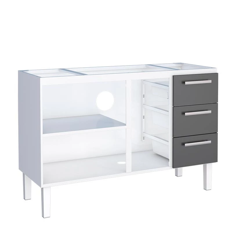 Gabinete de Aço Para Pia de 140cm Vênus 3 Gavetas Cozimax Branco/Preto