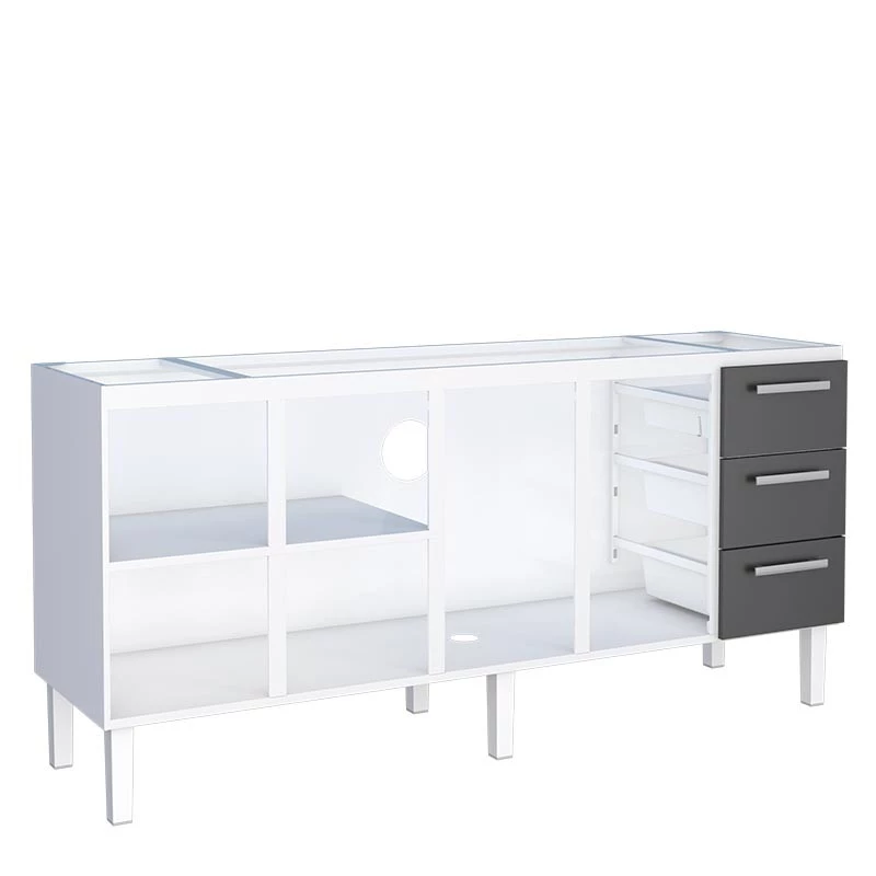 Gabinete de Aço Para Pia de 200cm Vênus 3 Gavetas Cozimax Branco/Preto