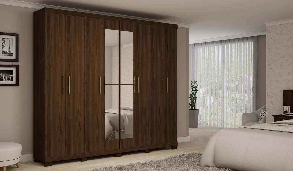 Guarda Roupa Casal 8 Portas Com Espelho Sevilha Gelius Nogueira