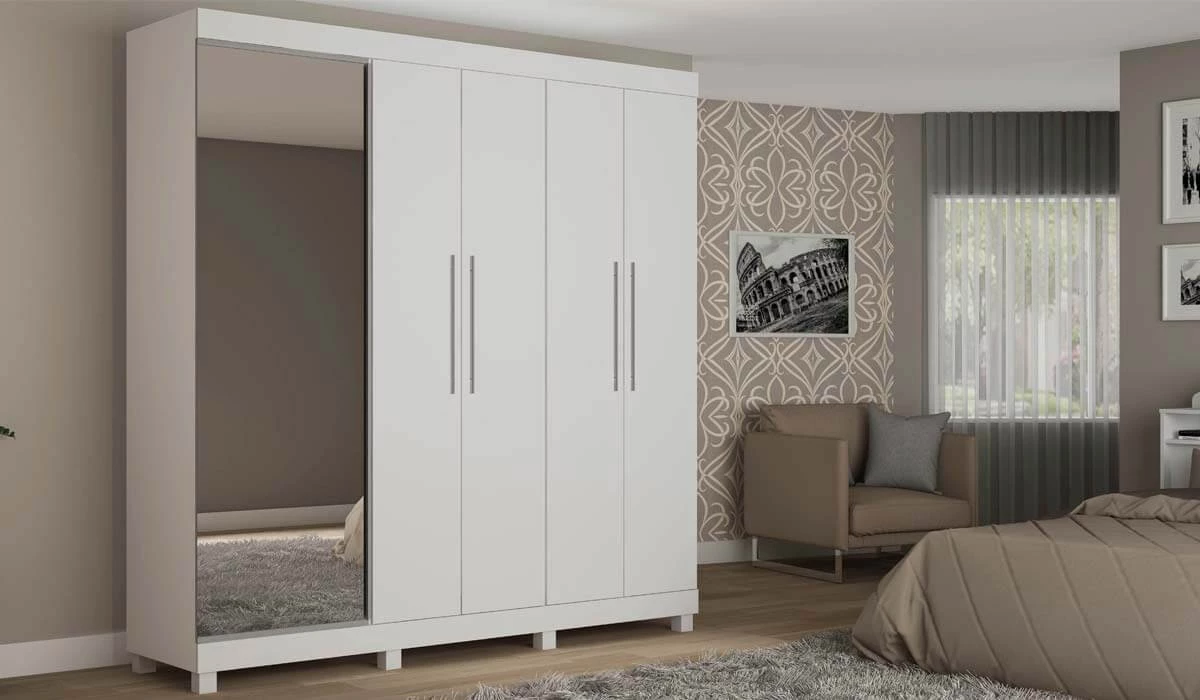 Guarda Roupa Com Sapateira Porta Espelho Magnífico Gelius Branco