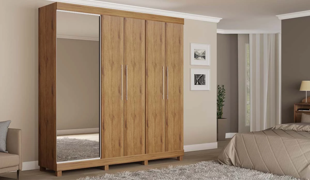 Guarda Roupa Com Sapateira Porta Espelho Magnífico Gelius Madeirado