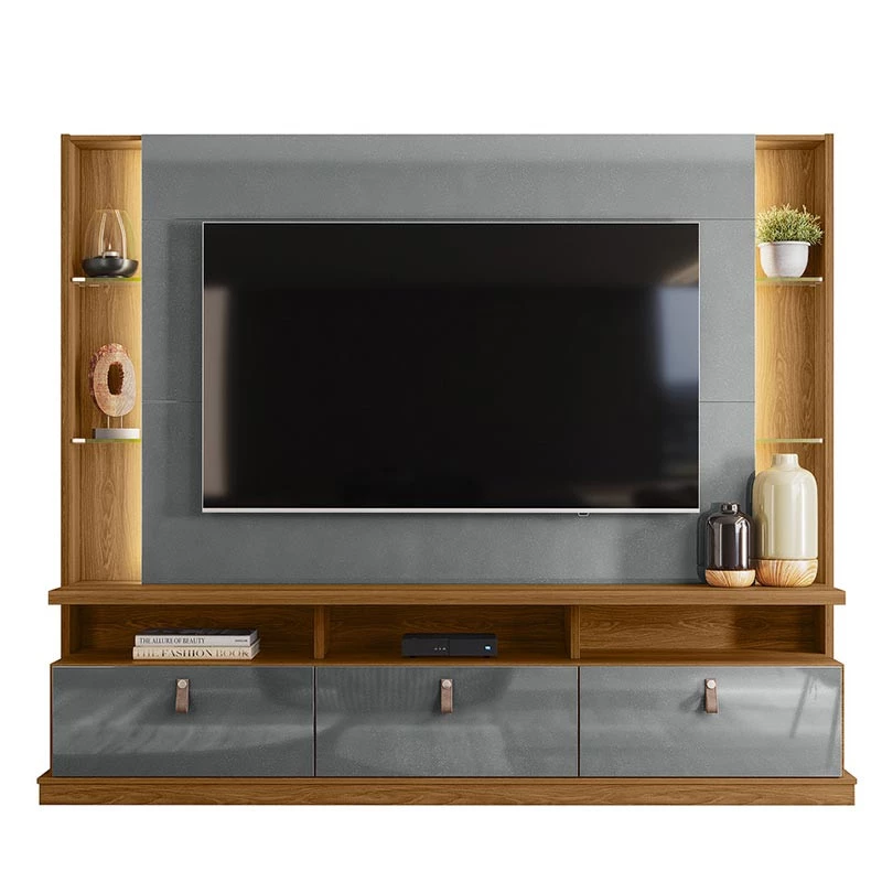 Estante Home Para TV 70 Polegadas 207cm Bilbao Lukaliam Freijo/Cinza Perolizado
