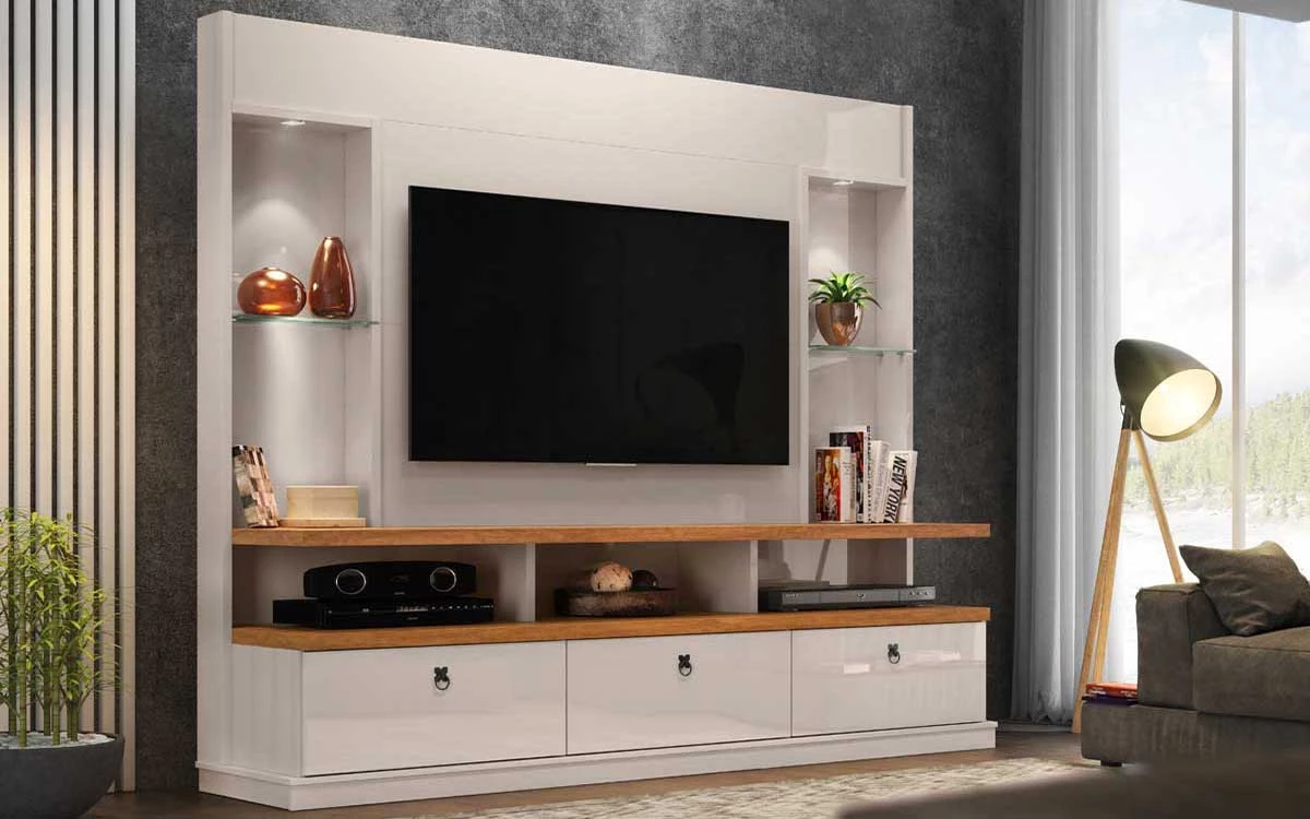 Estante Home Para TV 55 Polegadas Dinamarca 2.2 Lukaliam Off White/Amêndoa