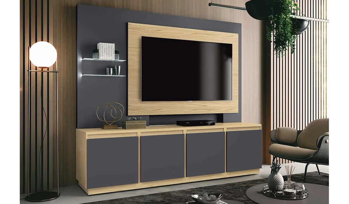 Estante Home Para TV até 55 Luz EDN Grafite/Pinus