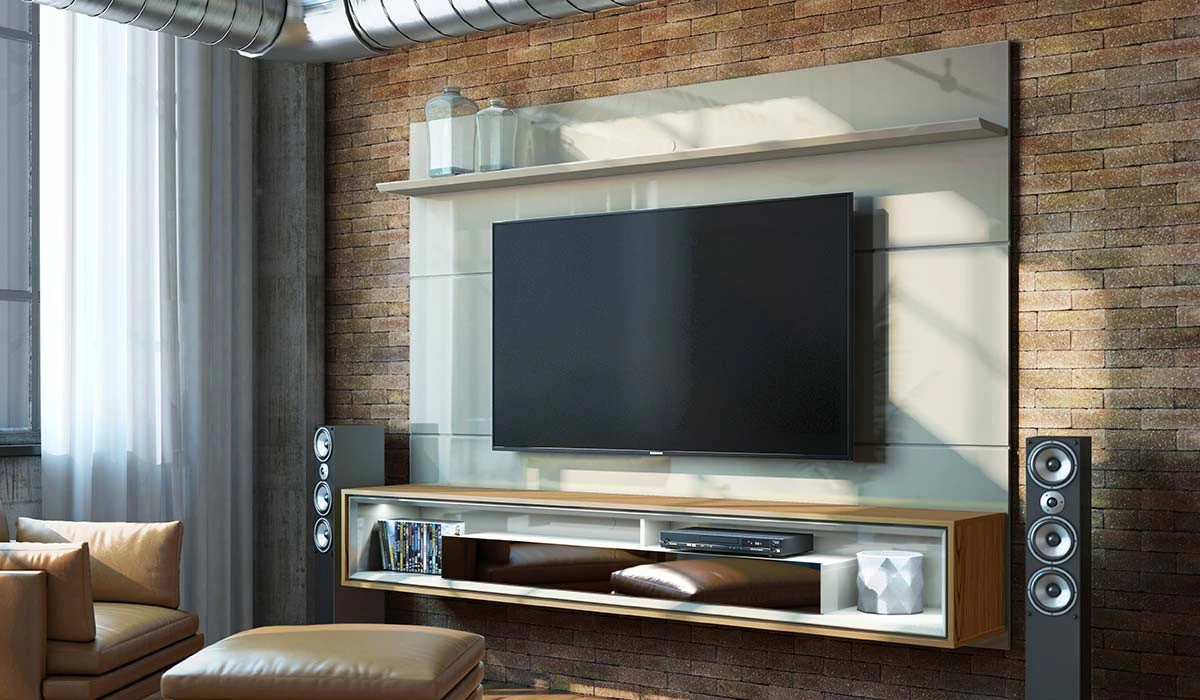 Home Suspenso Para TV 65 Polegadas Ópera 1.8 com Espelho Imcal Off White/Freijó