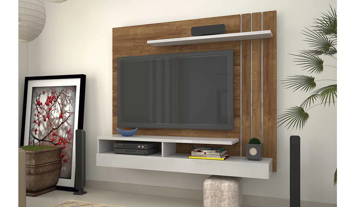 Painel Home Para TV 50 Madrid Mirarack Canela/Off White