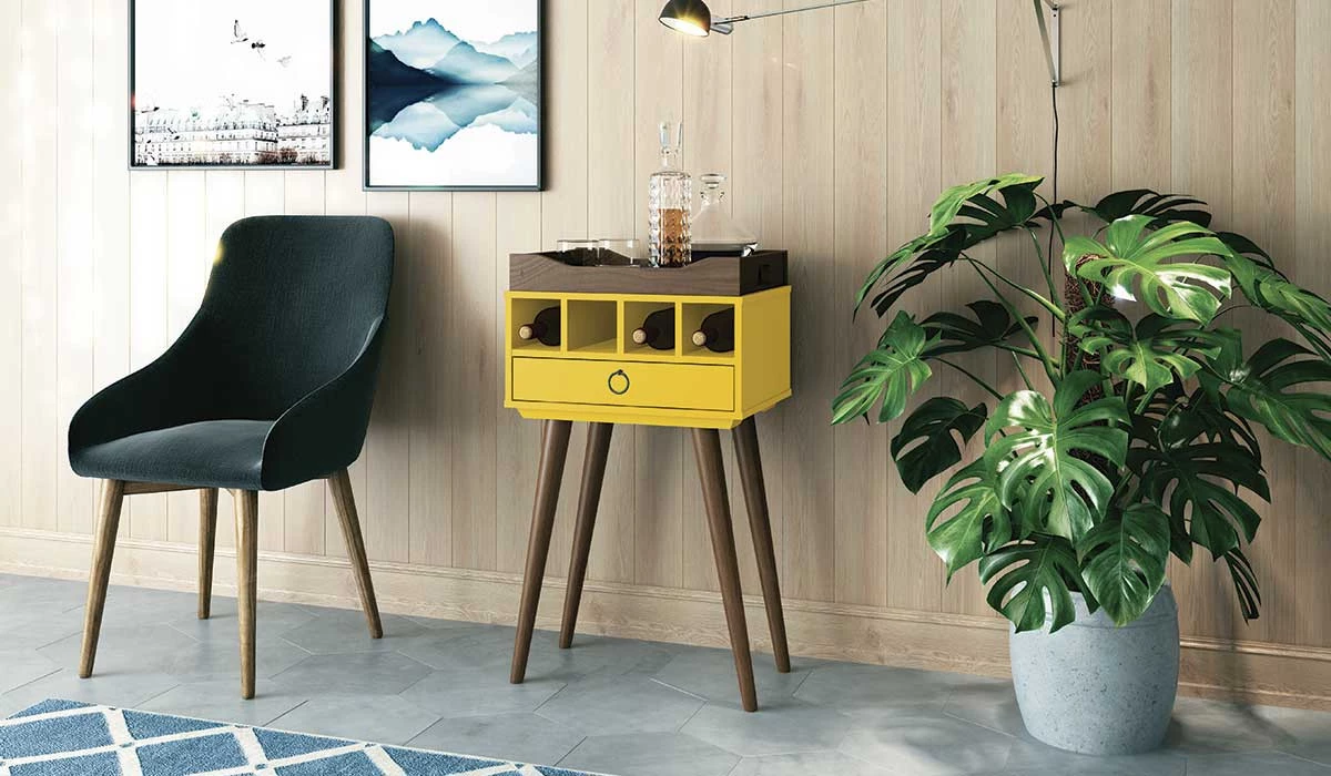 Mesa Lateral Bar com Bandeja Martini EDN Amarelo